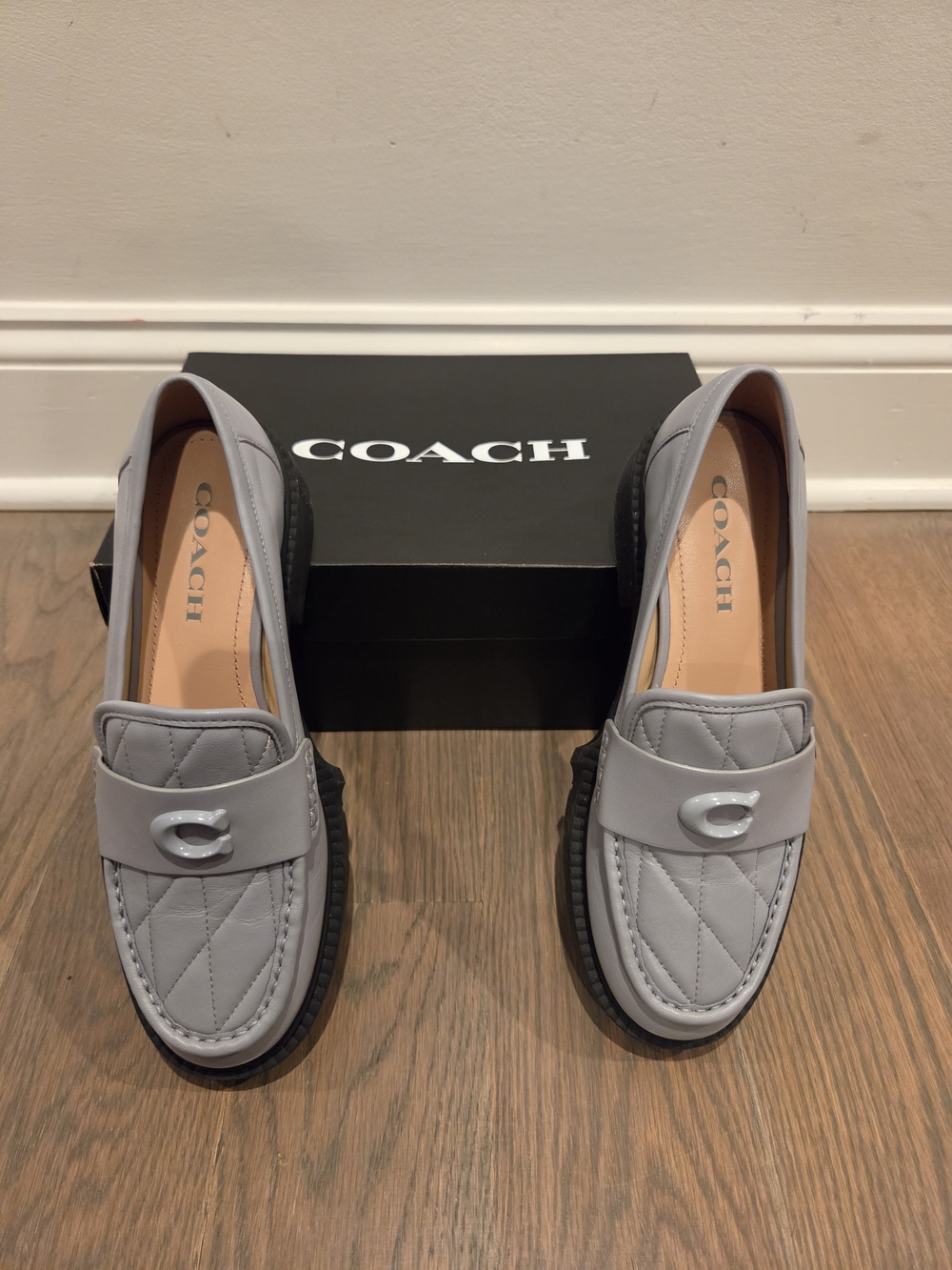 Coach Women’s Quilted Leather Slip-On Loafers in Light Gray